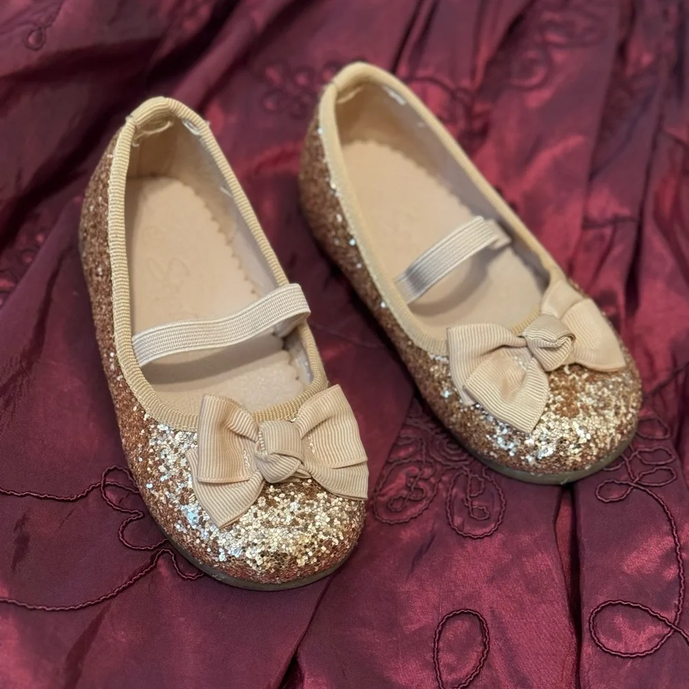 Sophie / Girl Champagne Glitter Bow Shoes Size 24 ( 7.5-8 USA)